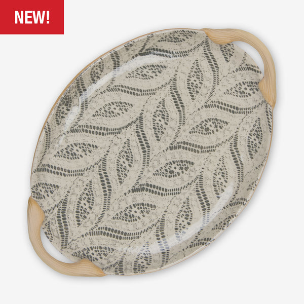 Terrafirma Ceramics: Small Oval Platter with Handles: Paisley Charcoal