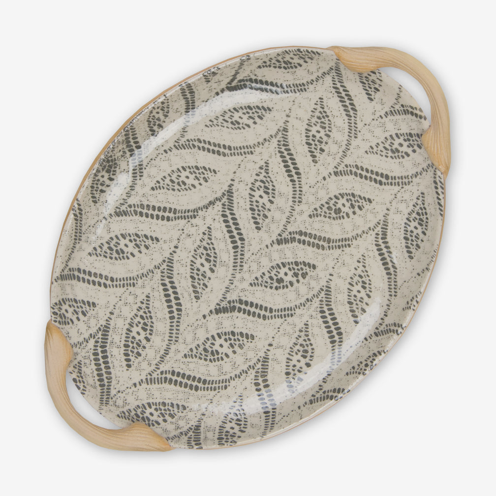 Terrafirma Ceramics: Small Oval Platter with Handles: Paisley Charcoal