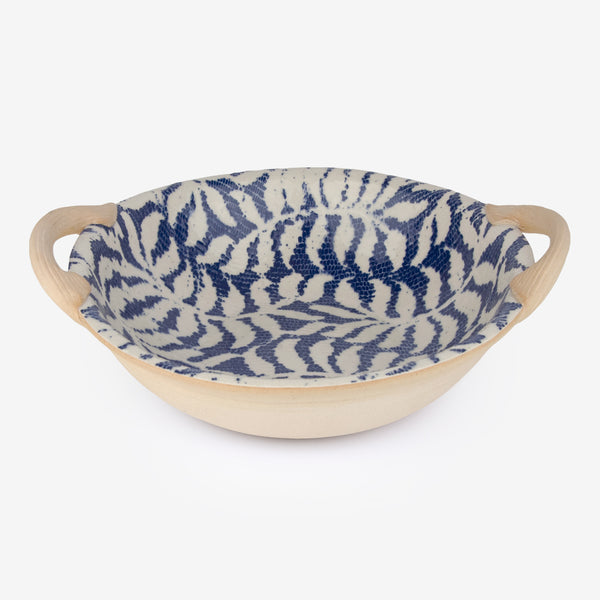 Terrafirma Ceramics: Veggie Bowl with Handles: Fern Cobalt
