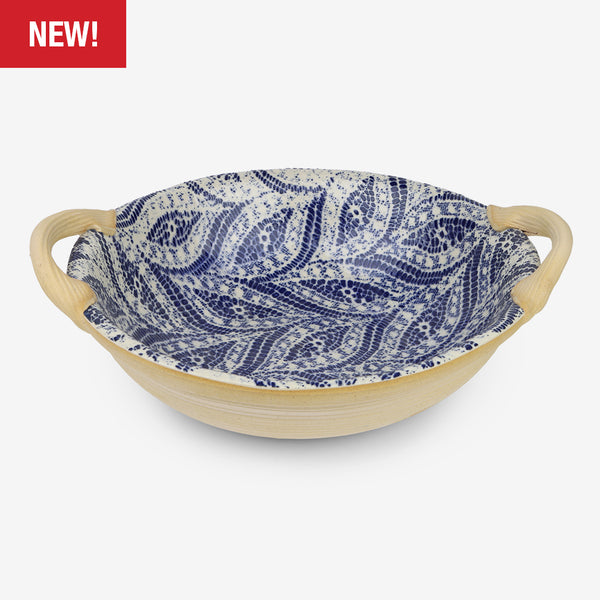 Terrafirma Ceramics: Veggie Bowl with Handles: Paisley Cobalt