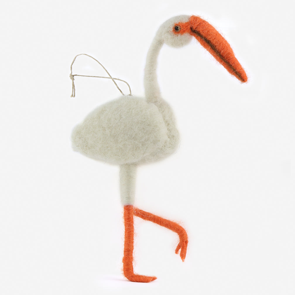 The Au Gres Sheep Factory: Needlefelt Ornaments: Stork (White Ibis)