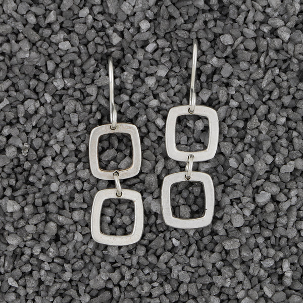 Zina Kao Exclusives Wire Earrings: Baby Geo Double Open Squares, Silver