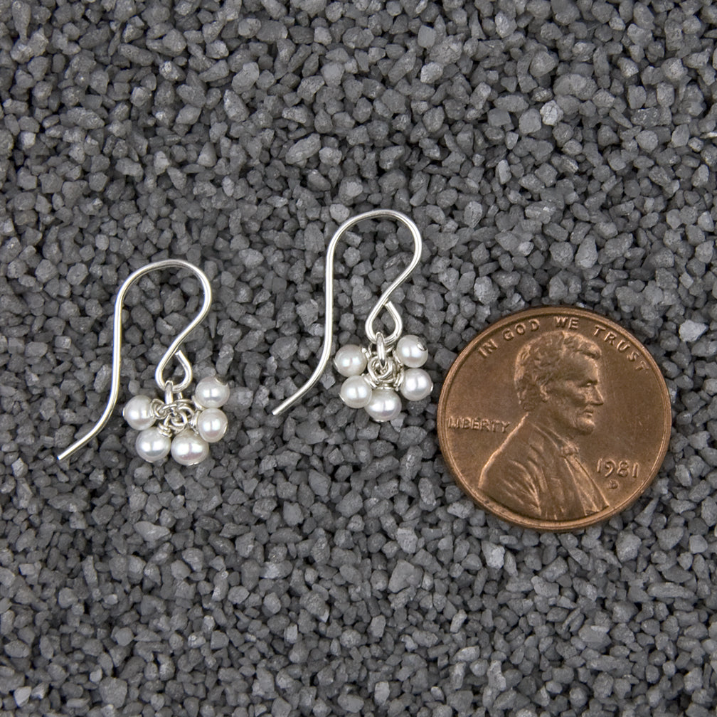 Zina Kao Exclusives Wire Earrings: Five Mini Pearls, Silver