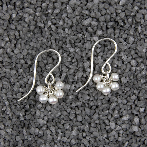 Zina Kao Exclusives Wire Earrings: Five Mini Pearls, Silver