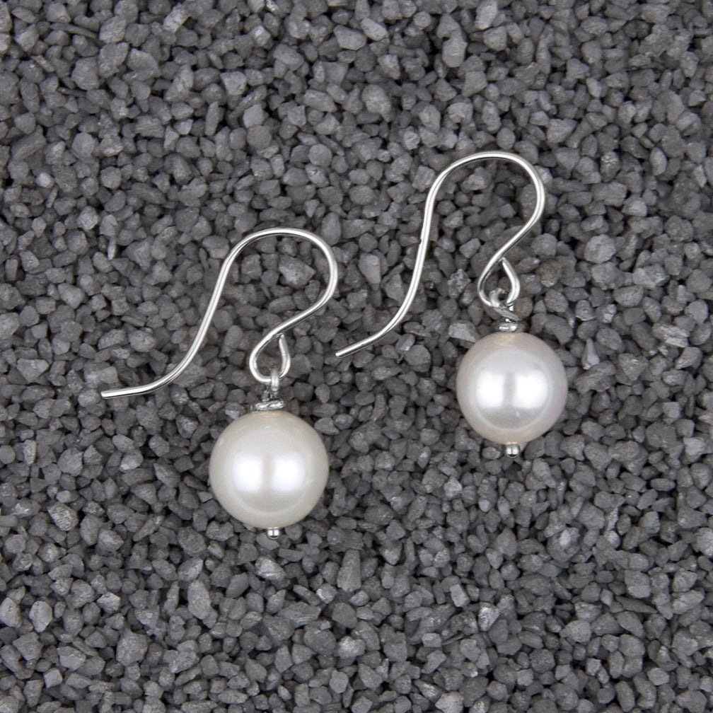 Zina Kao Exclusives Wire Earrings: Pearl Solitaire, Silver