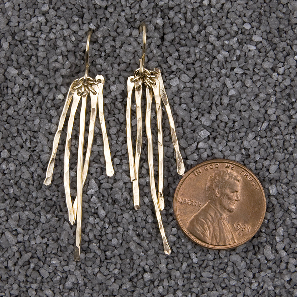 Zina Kao Exclusives Wire Earrings: 5 Hammered Sticks, Gold