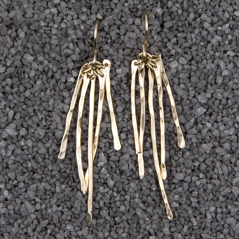 Zina Kao Exclusives Wire Earrings: 5 Hammered Sticks, Gold