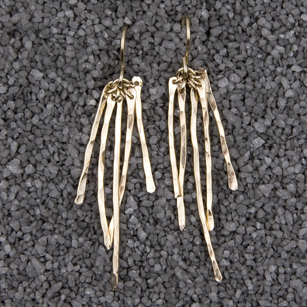 Zina Kao Exclusives Wire Earrings: 5 Hammered Sticks, Gold