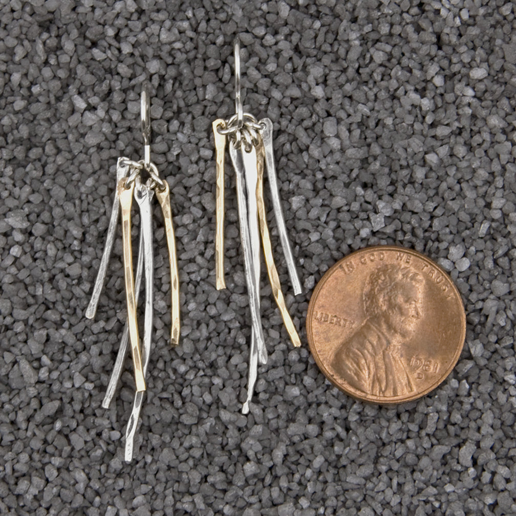 Zina Kao Exclusives Wire Earrings: 5 Hammered Sticks, Mostly Silver