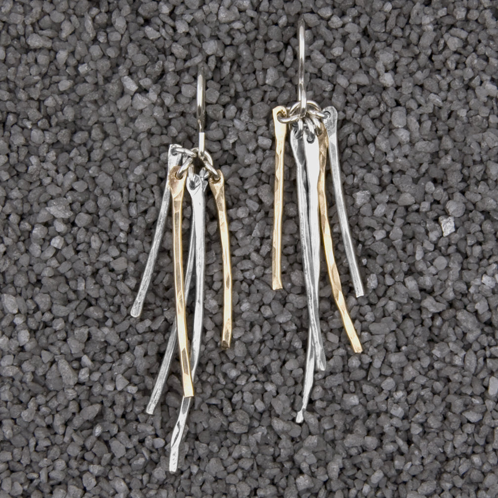 Zina Kao Exclusives Wire Earrings: 5 Hammered Sticks, Mostly Silver