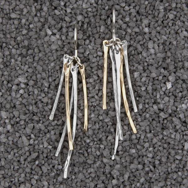 Zina Kao Exclusives Wire Earrings: 5 Hammered Sticks, Mostly Silver