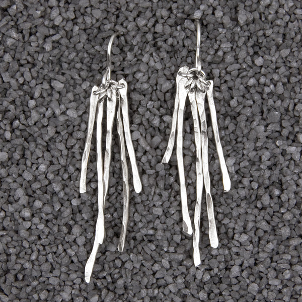 Zina Kao Exclusives Wire Earrings: 5 Hammered Sticks, Silver