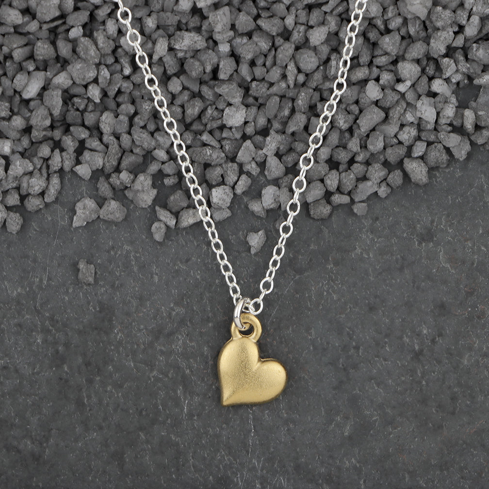 Zina Kao Exclusives Necklace: Tiny Puff Heart Charm, Gold with Silver Chain