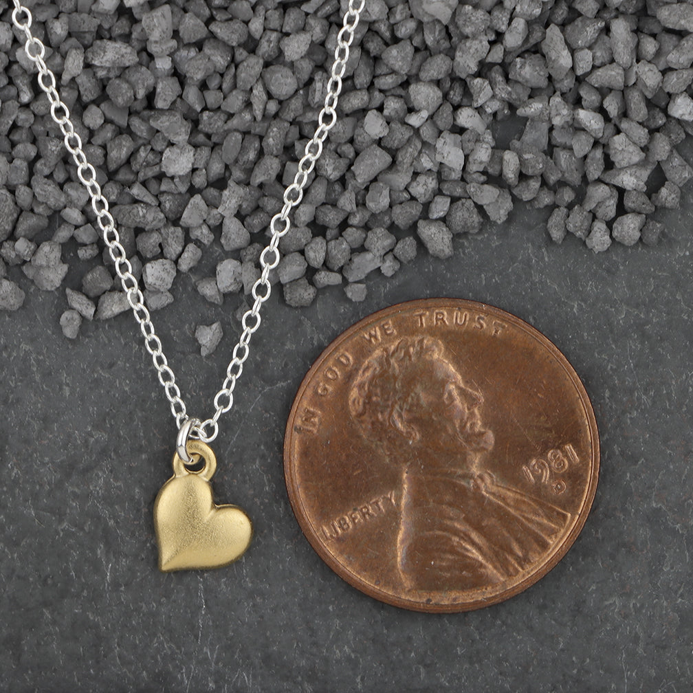 Zina Kao Exclusives Necklace: Tiny Puff Heart Charm, Gold with Silver Chain