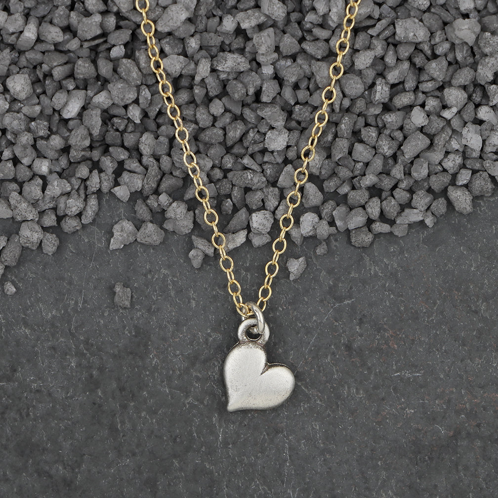 Zina Kao Exclusives Necklace: Tiny Puff Heart Charm, Silver with Gold Chain
