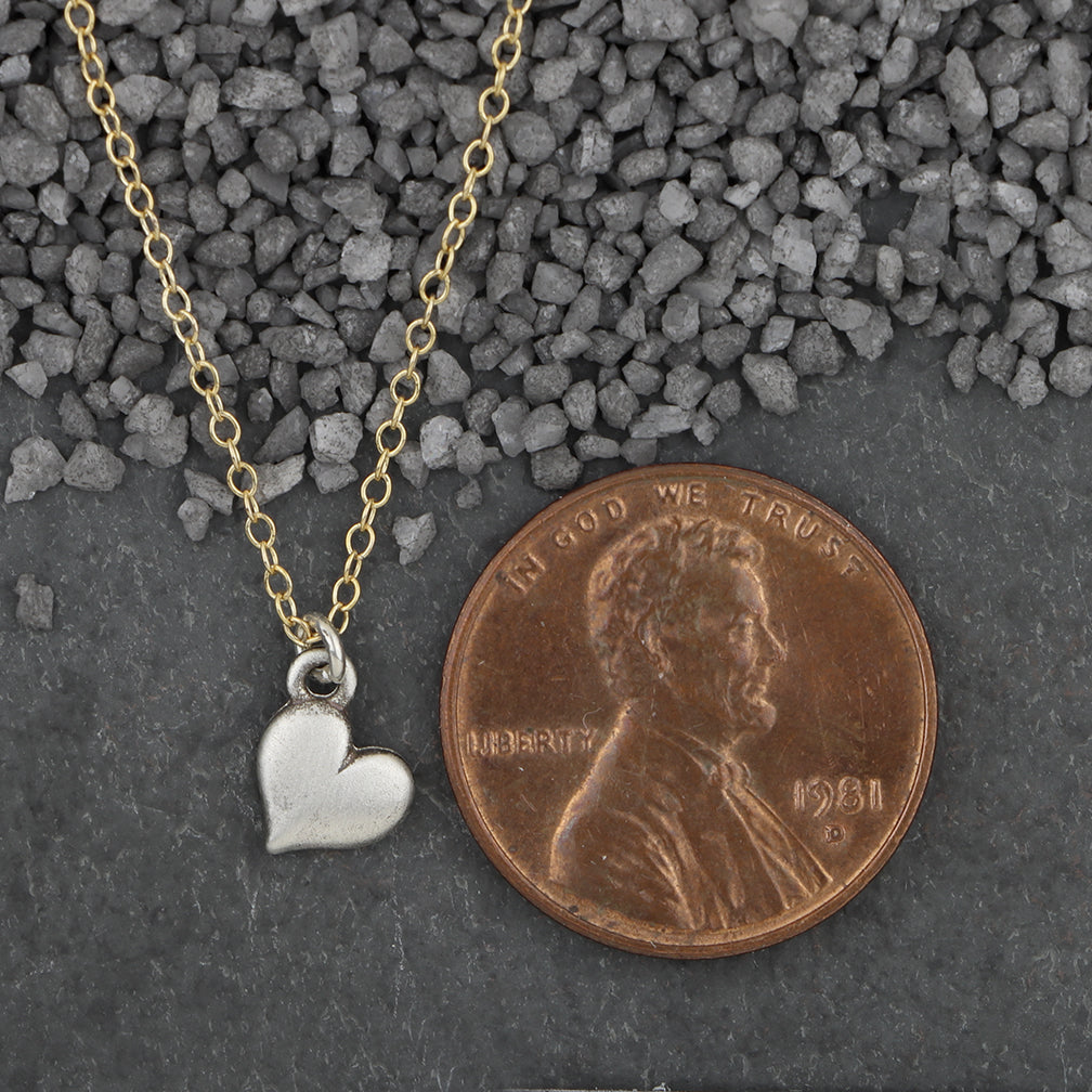 Zina Kao Exclusives Necklace: Tiny Puff Heart Charm, Silver with Gold Chain