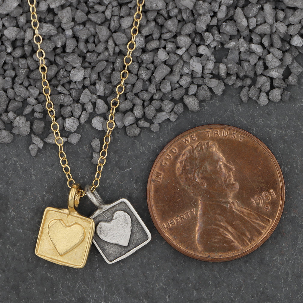 Zina Kao Exclusives Necklace: Double Square Heart Charm, Mostly Gold