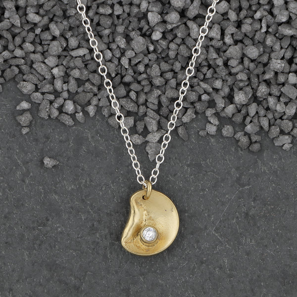Zina Kao Exclusives Necklace: Itty Bitty Oyster with Gem, Gold with Silver Chain