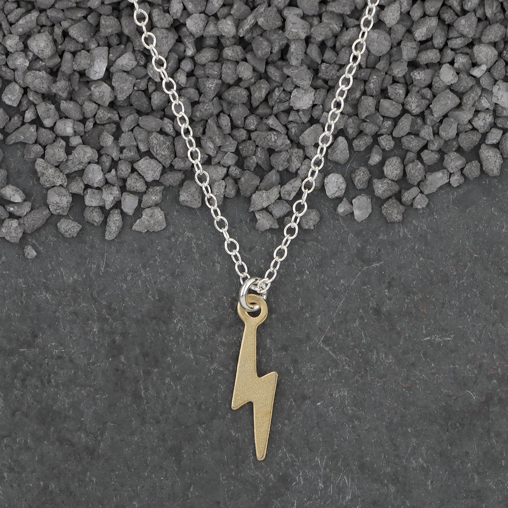 Zina Kao Exclusives Necklace: Itty Bitty Bolt, Gold with Silver Chain