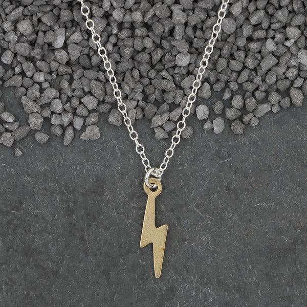 Zina Kao Exclusives Necklace: Itty Bitty Bolt, Gold with Silver Chain