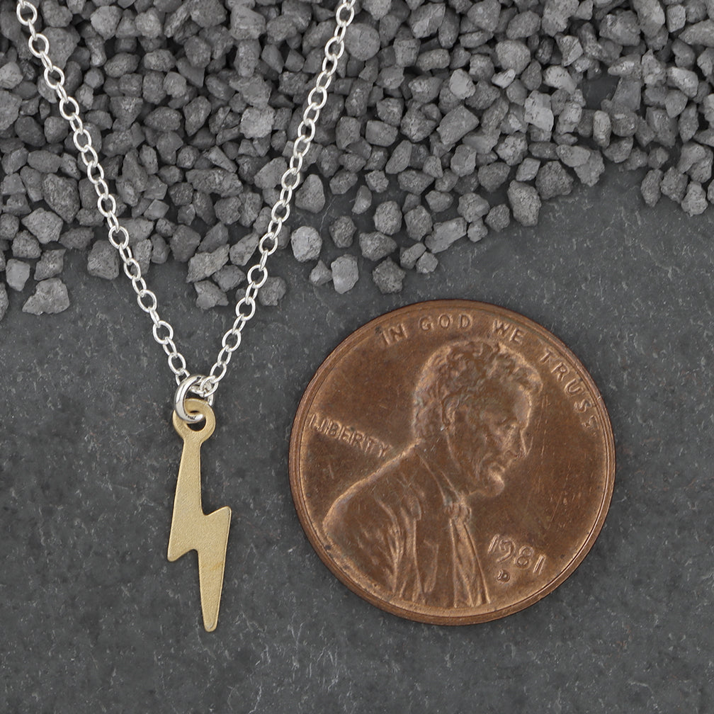 Zina Kao Exclusives Necklace: Itty Bitty Bolt, Gold with Silver Chain