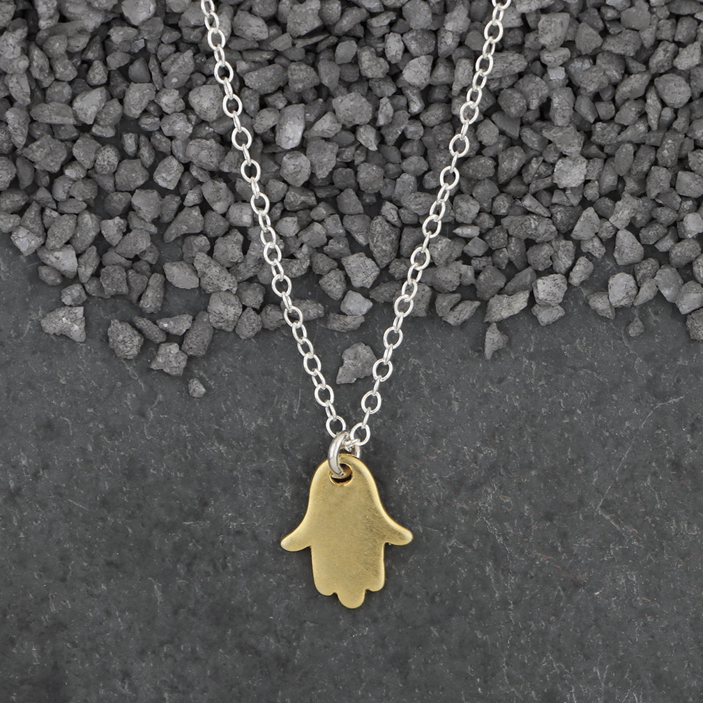 Zina Kao Exclusives Necklace: Itty Bitty Hamsa, Gold with Silver Chain