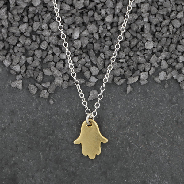 Zina Kao Exclusives Necklace: Itty Bitty Hamsa, Gold with Silver Chain