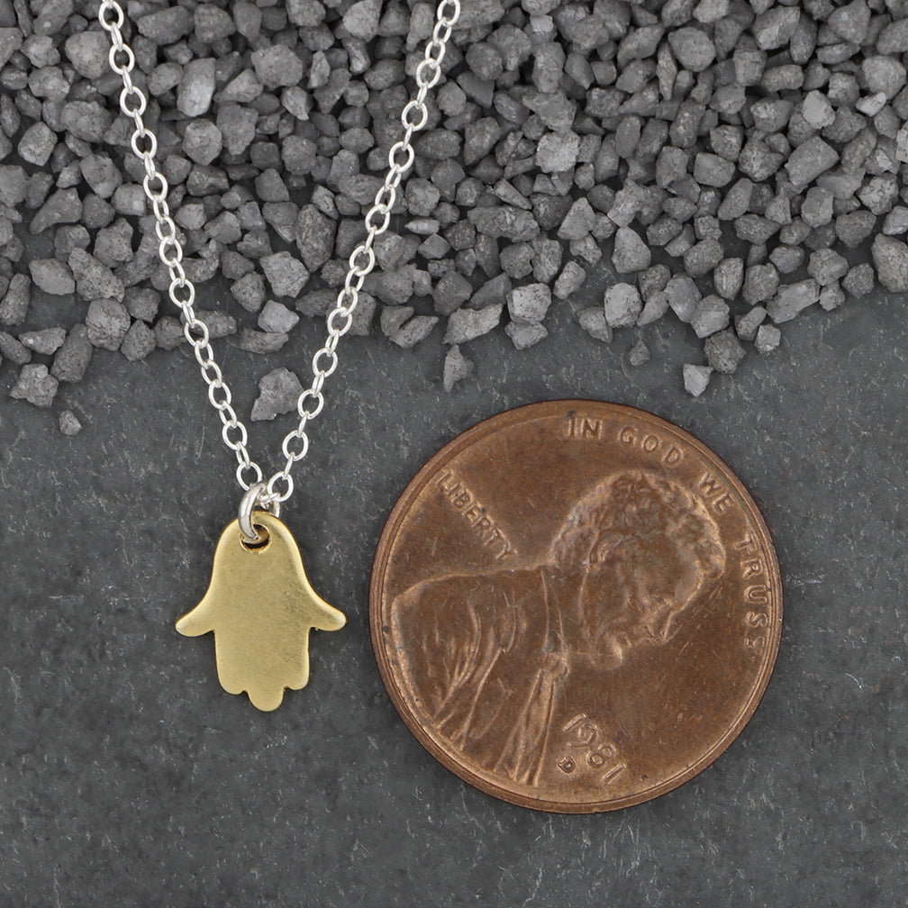 Zina Kao Exclusives Necklace: Itty Bitty Hamsa, Gold with Silver Chain