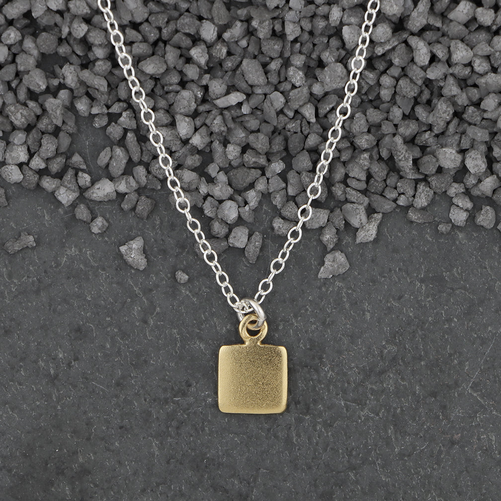 Zina Kao Exclusives Necklace: Itty Bitty Flat Square, Gold with Silver Chain