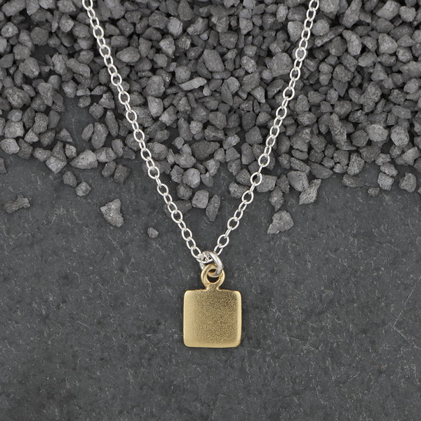 Zina Kao Exclusives Necklace: Itty Bitty Flat Square, Gold with Silver Chain