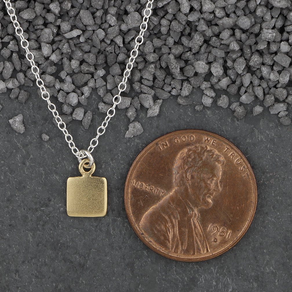 Zina Kao Exclusives Necklace: Itty Bitty Flat Square, Gold with Silver Chain