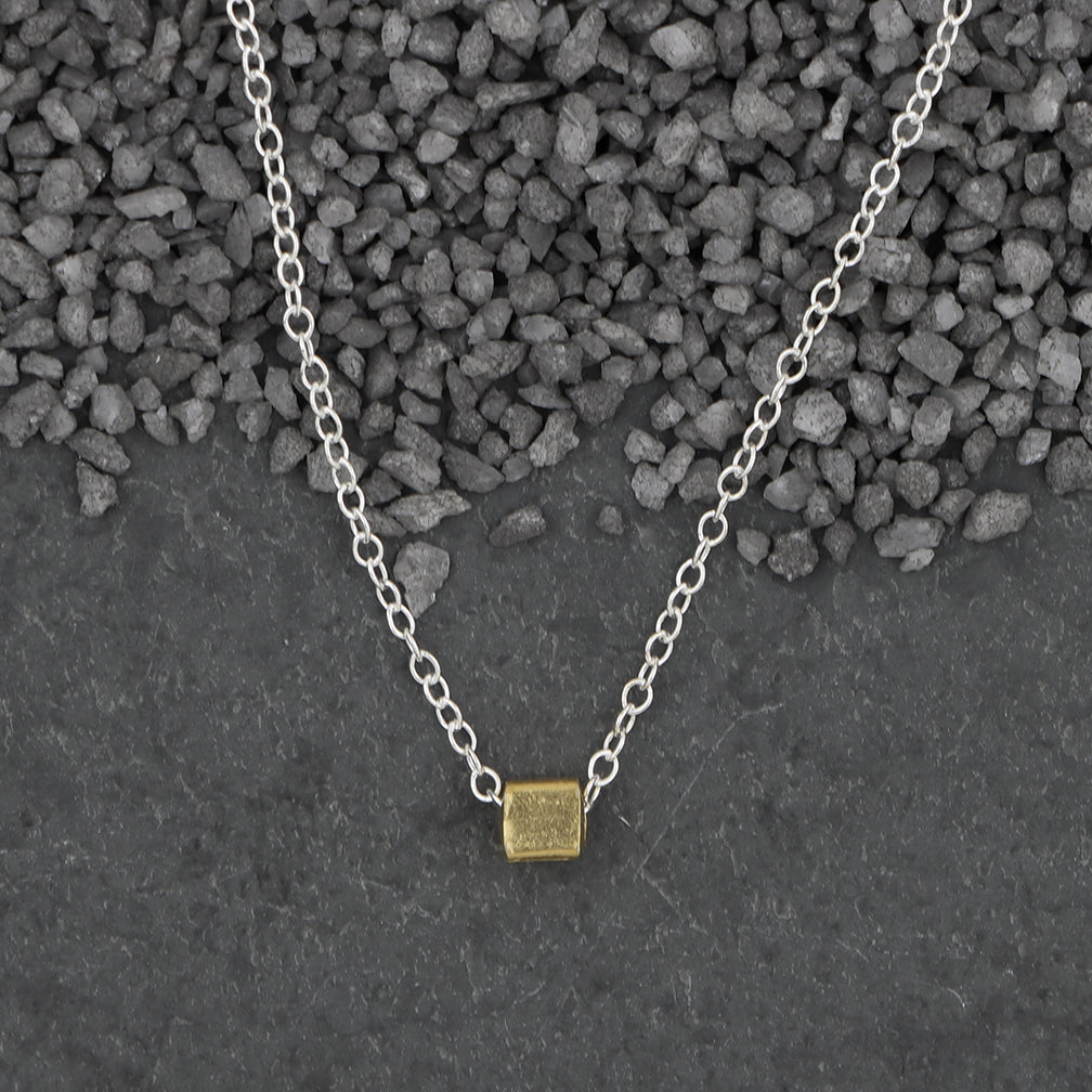 Zina Kao Exclusives Necklace: Itty Bitty Square, Gold with Silver Chain