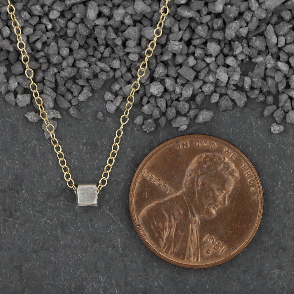 Zina Kao Exclusives Necklace: Itty Bitty Square, Silver with Gold Chain