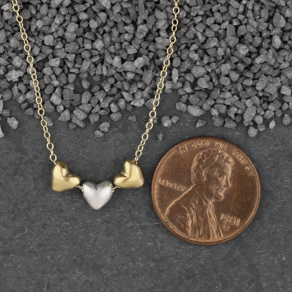 Zina Kao Exclusives Necklace: Triple Threaded Baby Heart, Mostly Gold