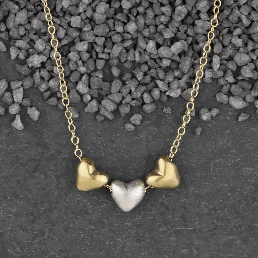 Zina Kao Exclusives Necklace: Triple Threaded Baby Heart, Mostly Gold