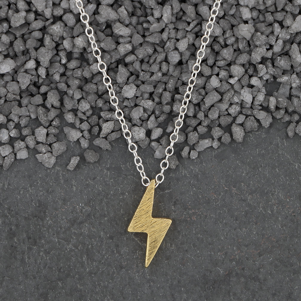 Zina Kao Exclusives Necklace: Plated Mini Slider Lightening Bolt, Gold with Silver Chain