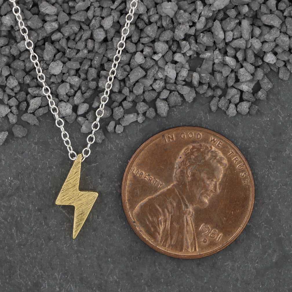 Zina Kao Exclusives Necklace: Plated Mini Slider Lightening Bolt, Gold with Silver Chain