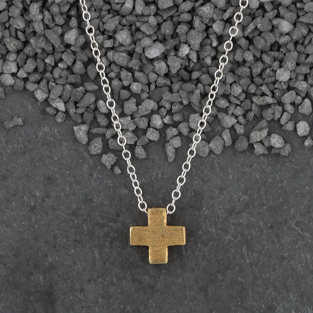Zina Kao Exclusives Necklace: Plated Mini Slider Cross, Gold with Silver Chain