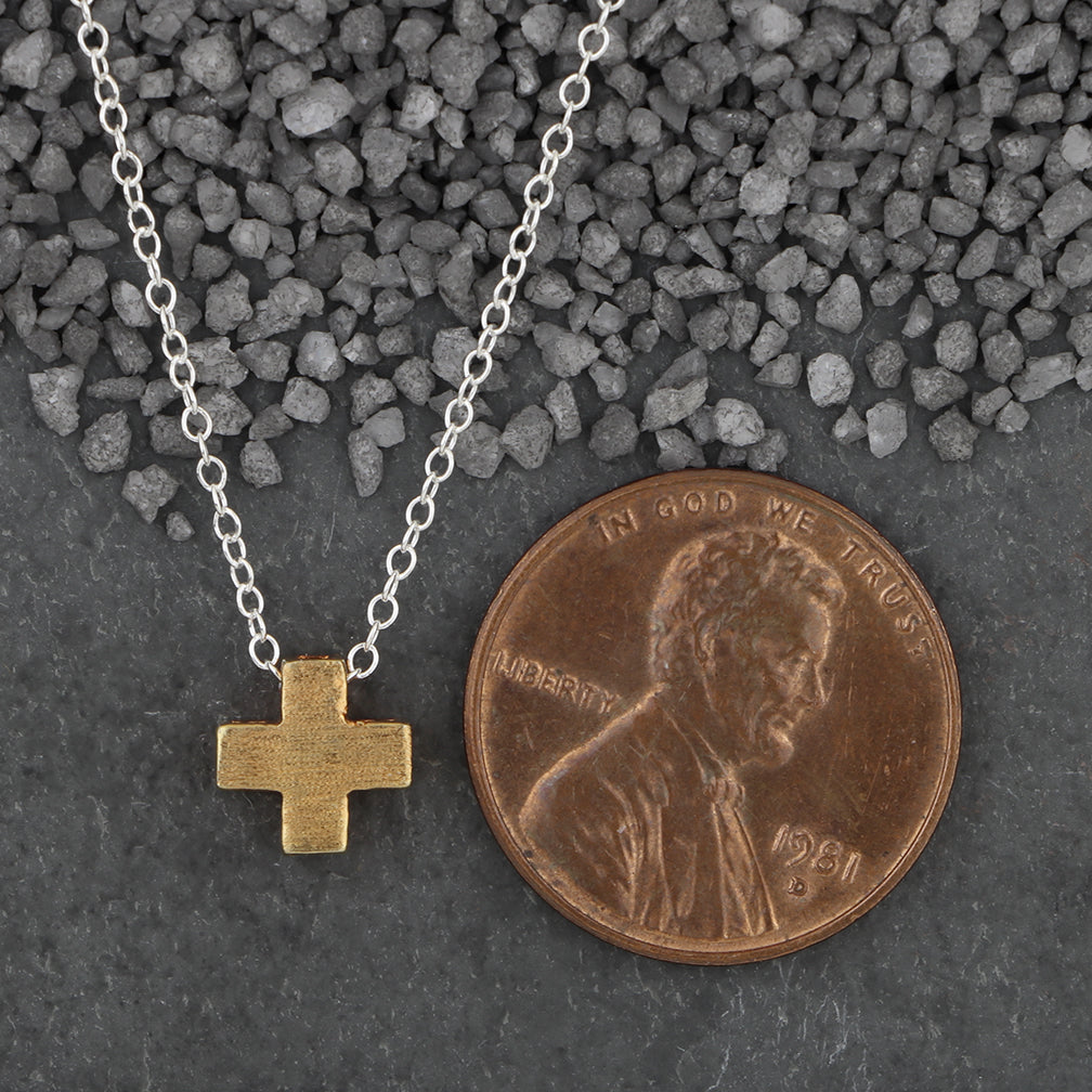 Zina Kao Exclusives Necklace: Plated Mini Slider Cross, Gold with Silver Chain