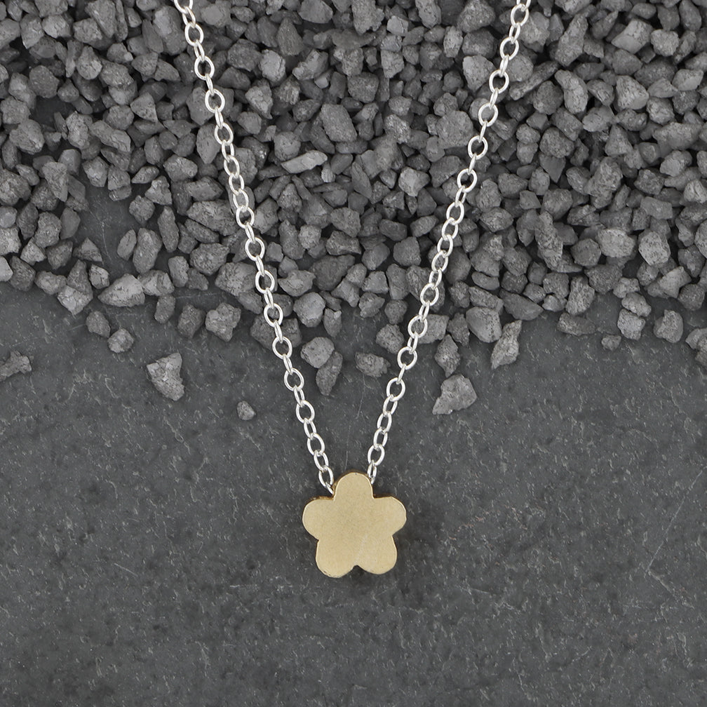 Zina Kao Exclusives Necklace: Plated Mini Slider Flower, Gold with Silver Chain