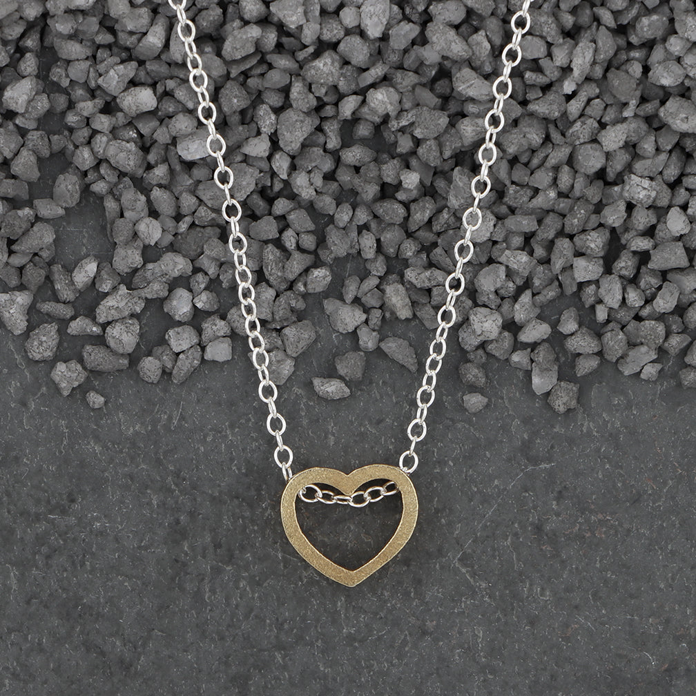 Zina Kao Exclusives Necklace: Plated Mini Slider Heart Open, Gold with Silver Chain