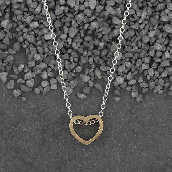 Zina Kao Exclusives Necklace: Plated Mini Slider Heart Open, Gold with Silver Chain