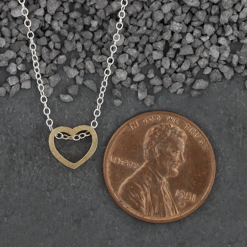 Zina Kao Exclusives Necklace: Plated Mini Slider Heart Open, Gold with Silver Chain