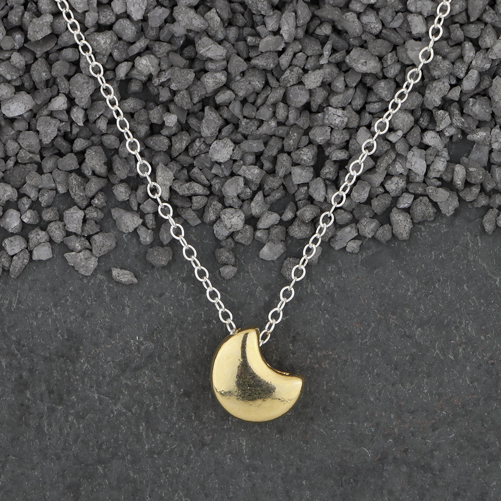 Zina Kao Exclusives Necklace: Plated Mini Slider Crescent Moon, Gold with Silver Chain