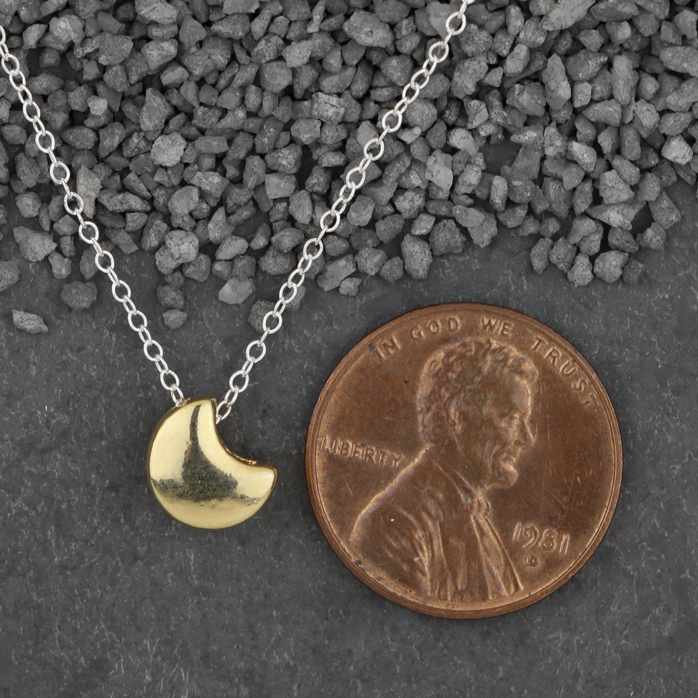Zina Kao Exclusives Necklace: Plated Mini Slider Crescent Moon, Gold with Silver Chain