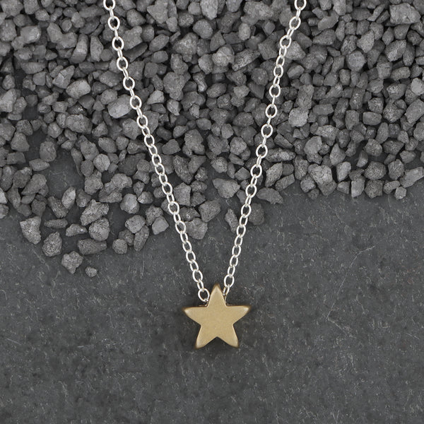 Zina Kao Exclusives Necklace: Plated Mini Slider Star, Gold with Silver Chain