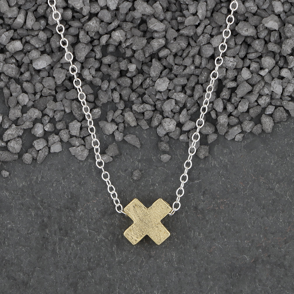 Zina Kao Exclusives Necklace: Plated Mini Slider X, Gold with Silver Chain