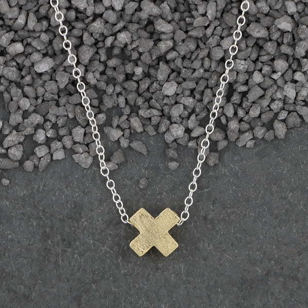 Zina Kao Exclusives Necklace: Plated Mini Slider X, Gold with Silver Chain