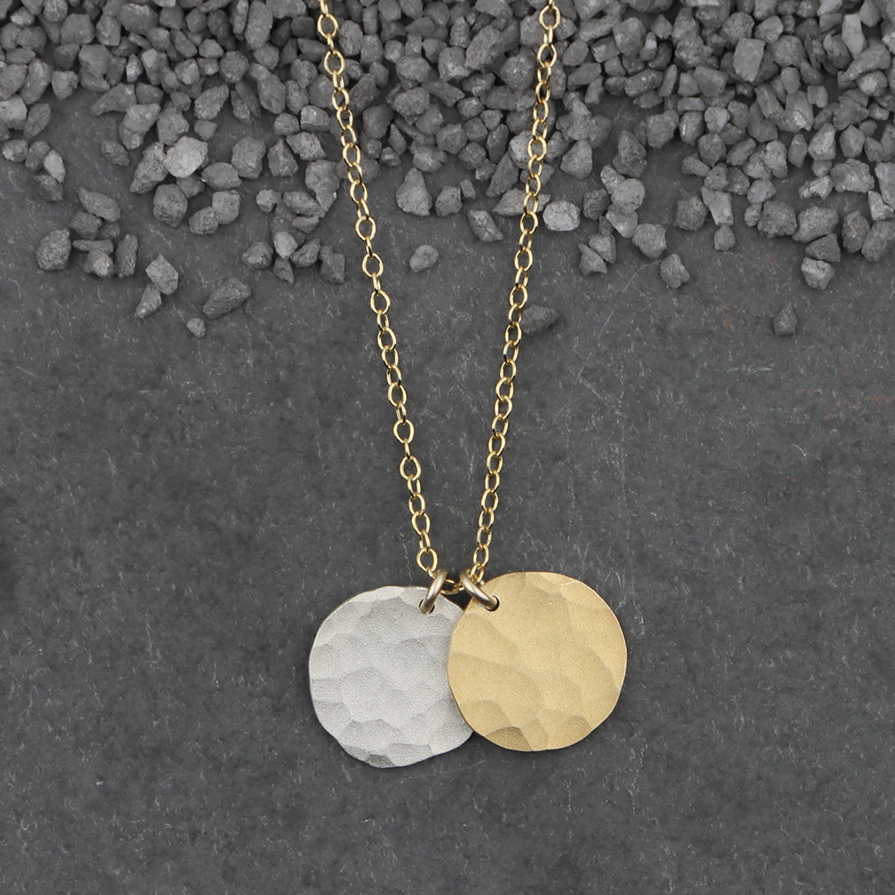Zina Kao Exclusives Necklace: Double Tiny Hammered Disc, Mostly Gold