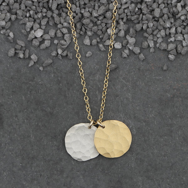 Zina Kao Exclusives Necklace: Double Tiny Hammered Disc, Mostly Gold